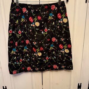 Floral Embroidered Black Skirt